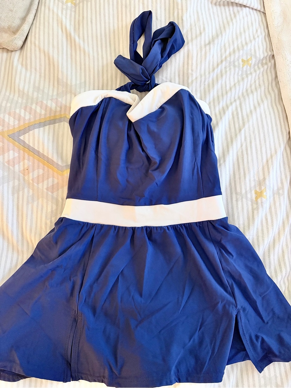 Miraclesuit by Talbots Royal Blue and White Halter Swim Dress